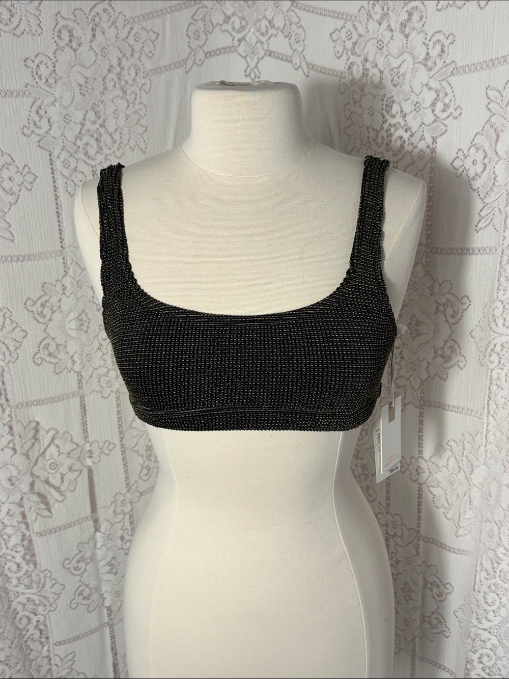 Good American Black Sparkle Bikini Top
